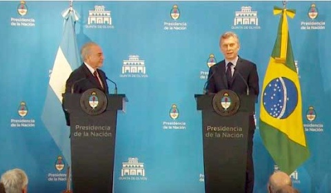 Macri y Temer coinciden en la necesidad de fortalecer el Mercosur