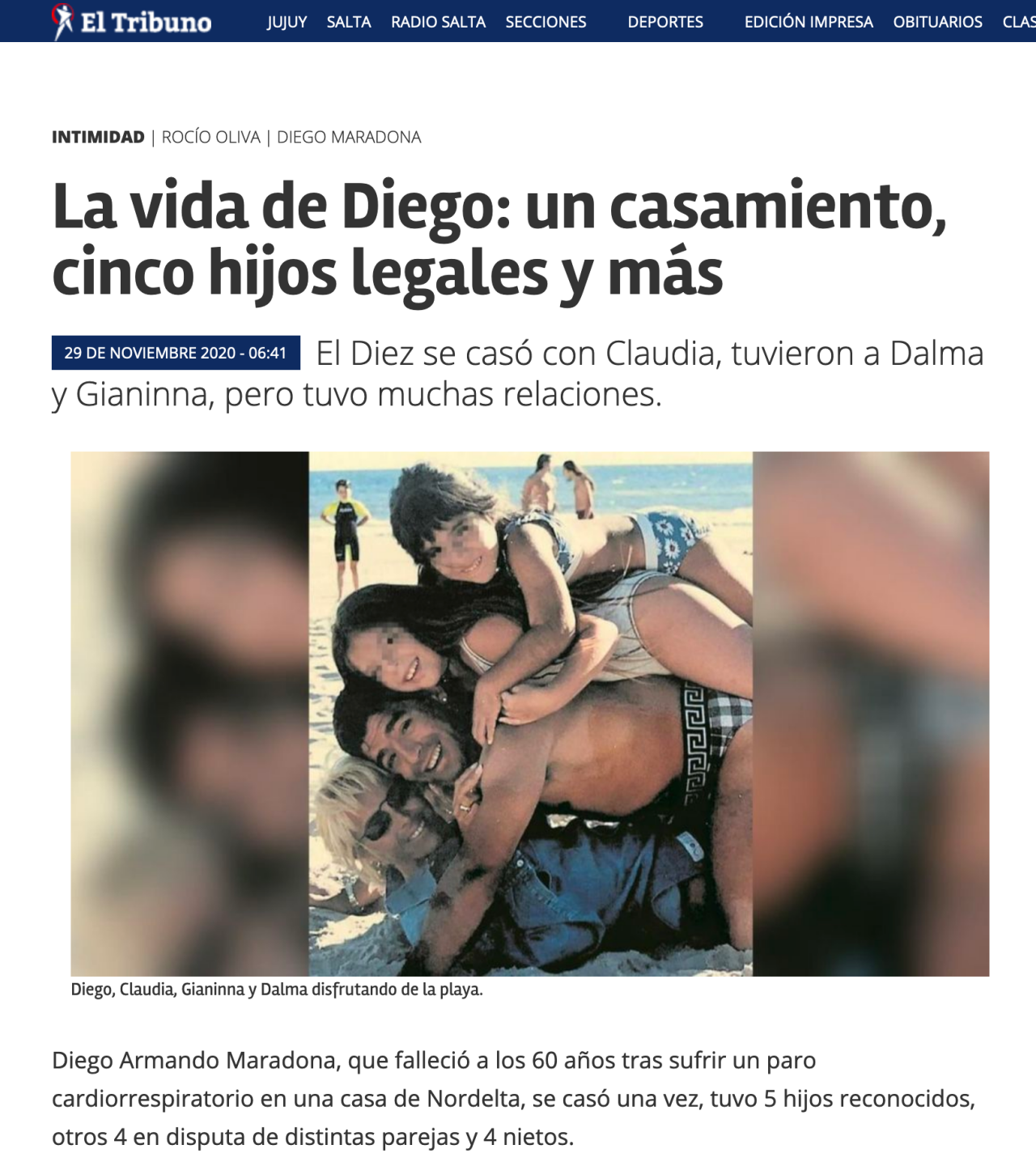 Publicación del diario de Salta