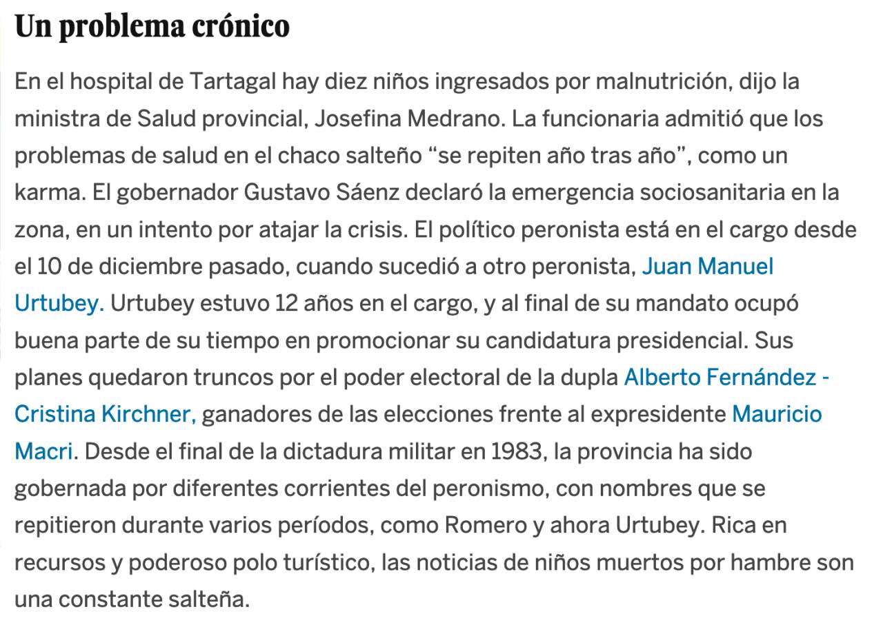 Artículo de El País sobre Salta