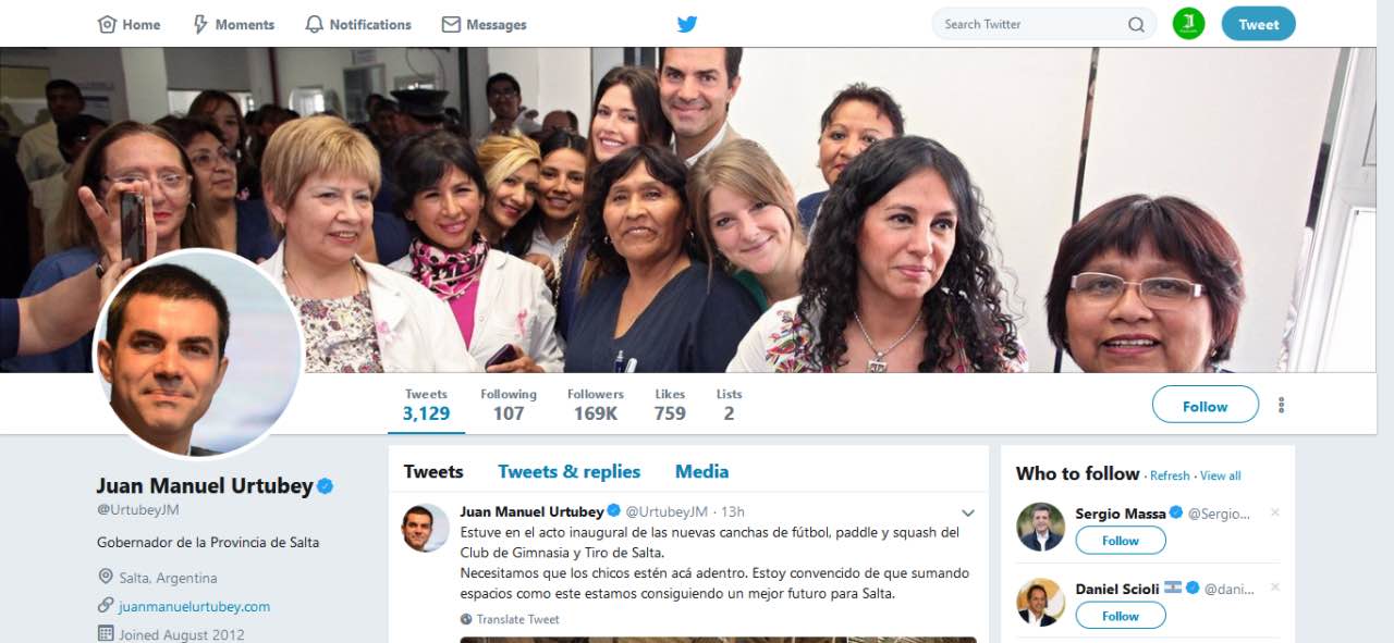 Así se ve la cuenta de Urtubey en Twitter desde las 9 de la mañana, hora argentina mt_nothumb