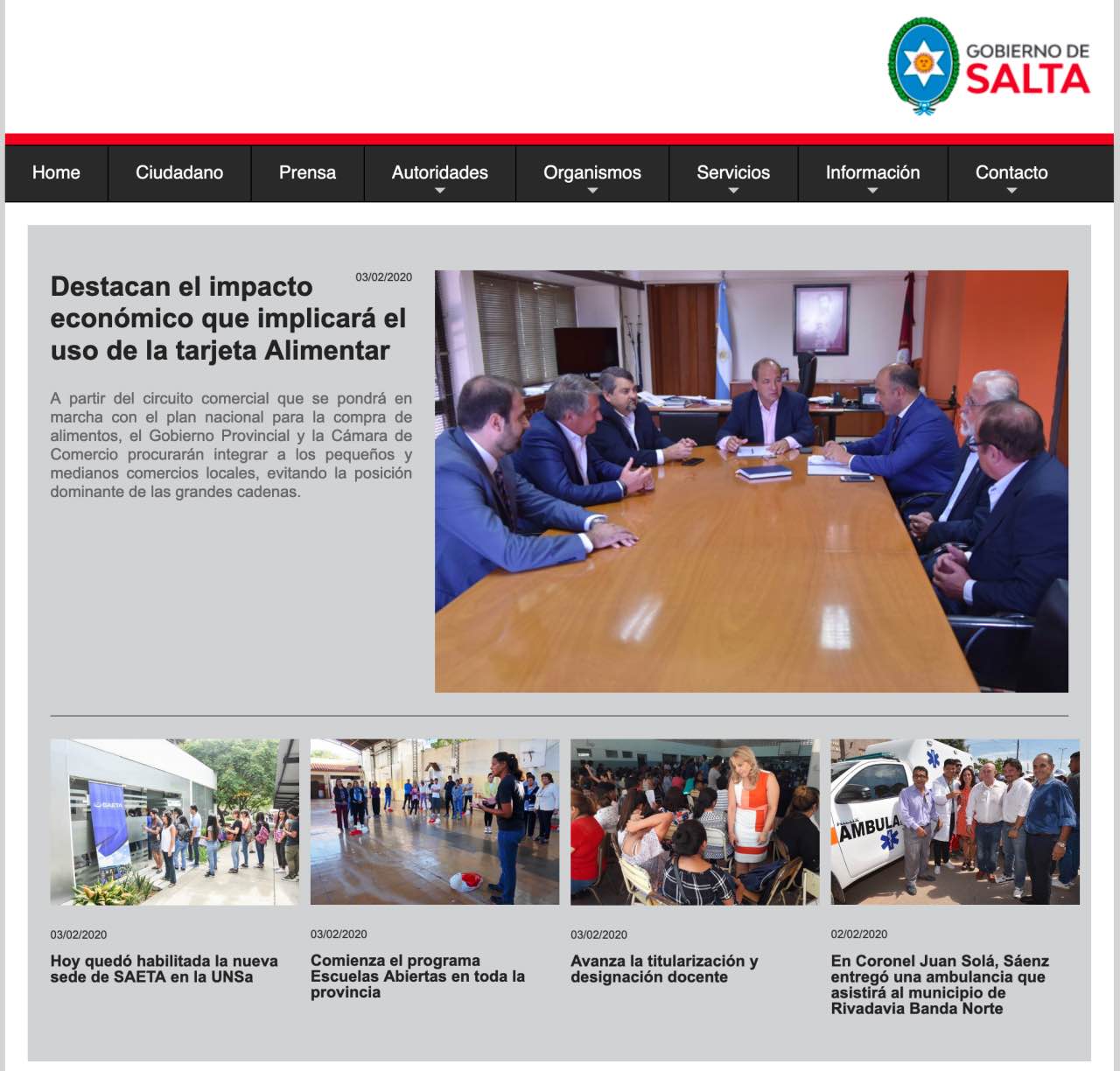 Portada de la web del gobierno de Salta