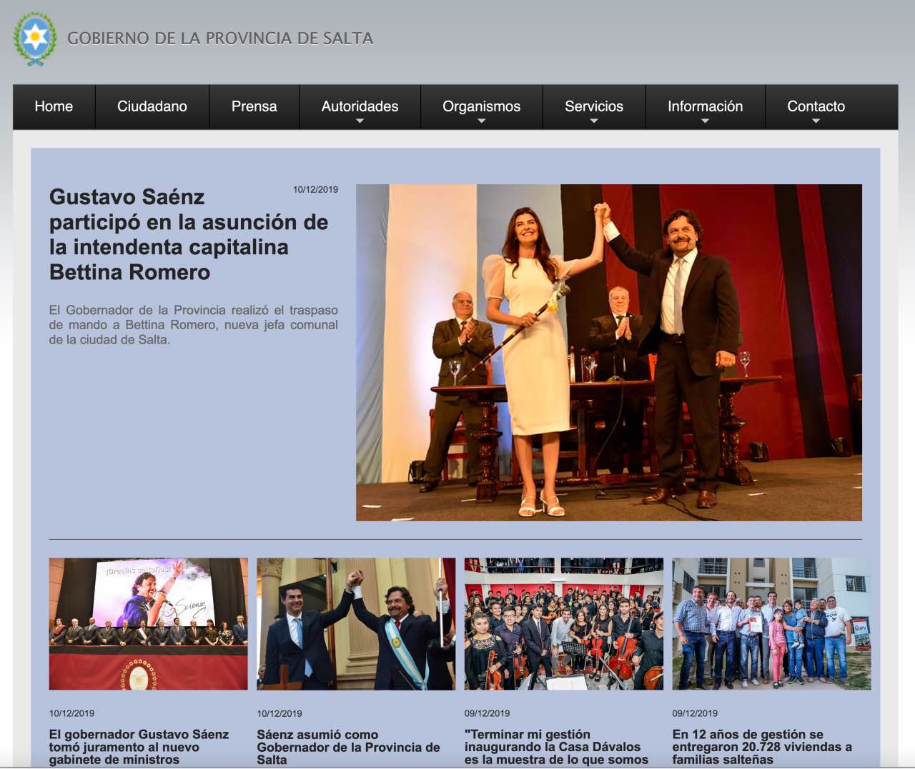 Portada de la página web del gobierno de Salta